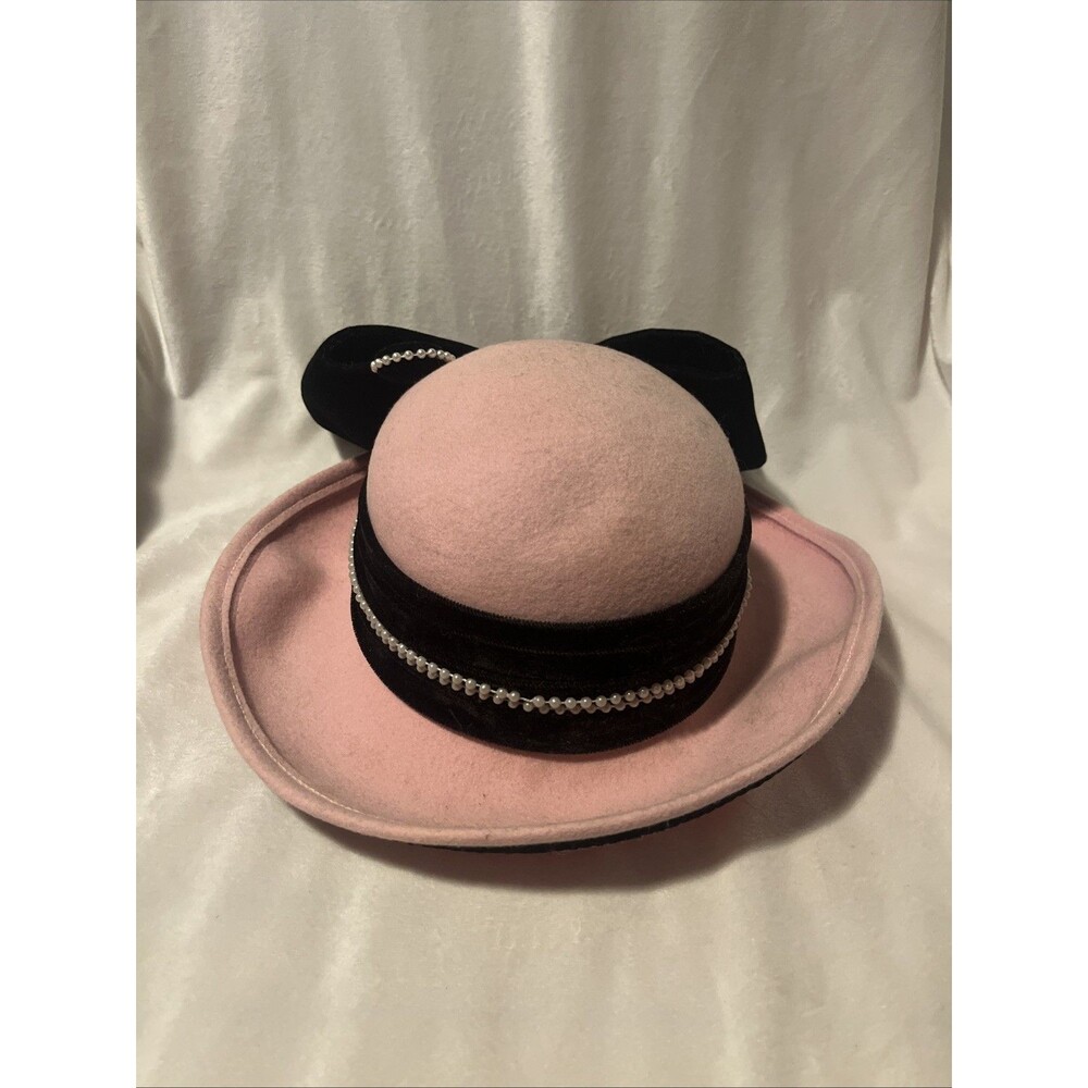Vintage Elegant Pink & Black Derby Hat from Deborah New York